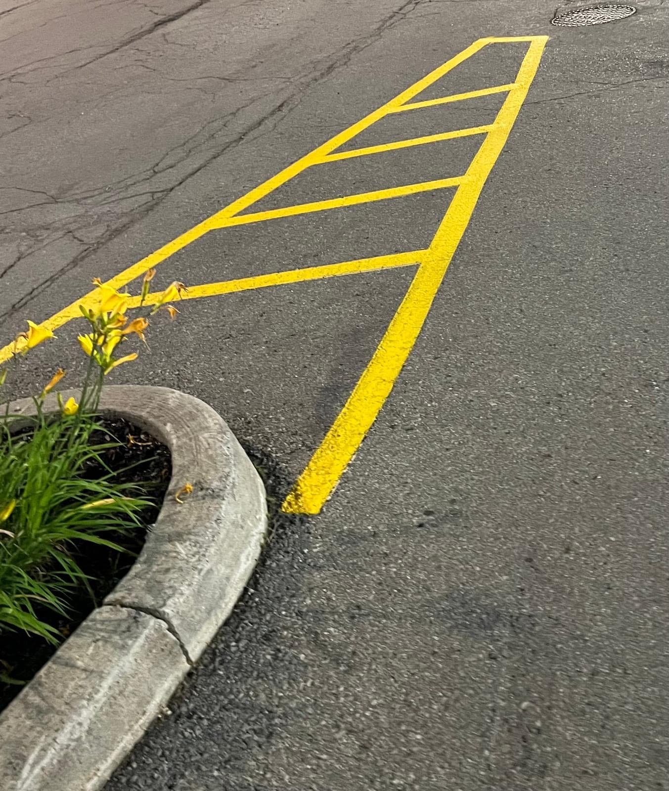 Fire route markings on pavement